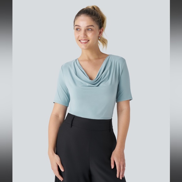 HALARA Tops - Cowl Neck Short Sleeve Work Top